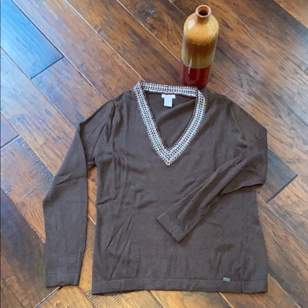 Izod V neck sweater brown size M